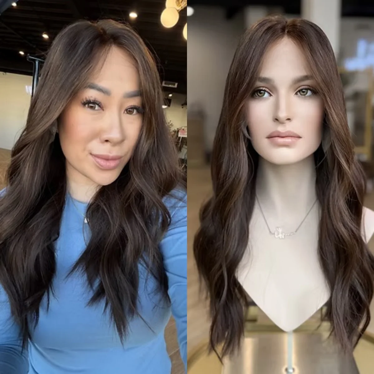 

24-дюймовые длинные свободные волны, балаяж, синтетические кружевные фронтальные парики, омбре, темно-коричневые блики, реалистичный вид, парики из натуральных волос