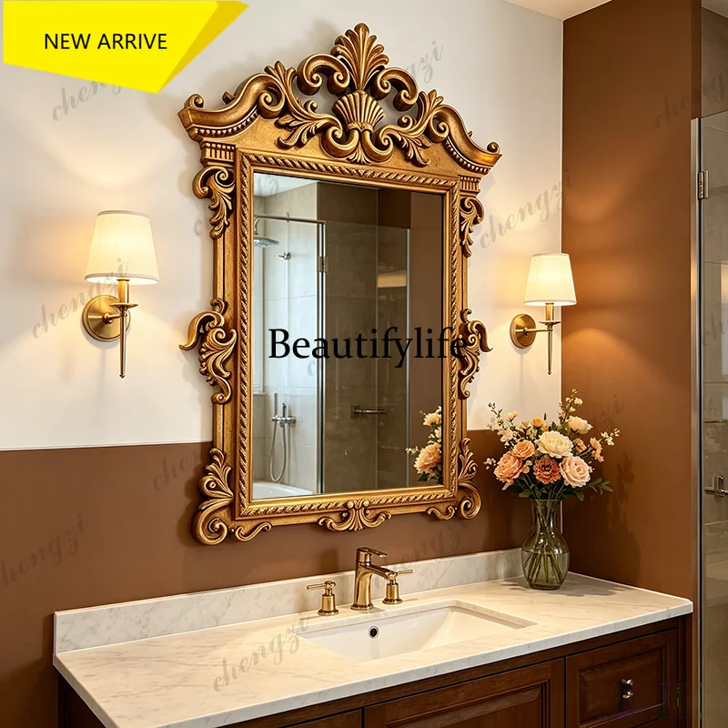 z183 American retro decorative mirror American wall hanging living room bedroom engraved makeup mirror European style