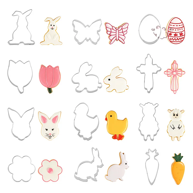 

Easter Cookie Cutter Set Of 12 - Bunny Face Carrot Butterfly Chick Egg Cross Lamb Bunny Rabbite Shapes Cookie Cutters