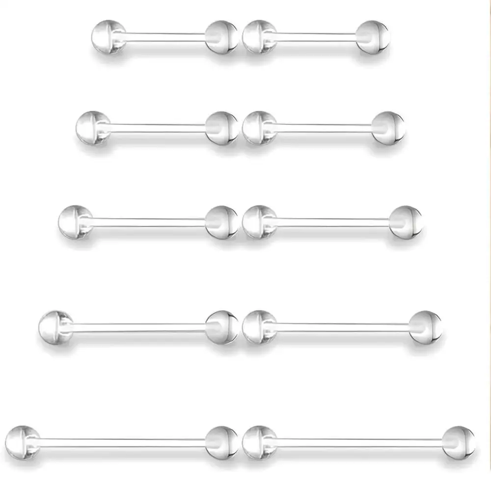 10Pcs Set 14G Acrylic Nipple Rings Clear Tongue Rings for Work Surgery Tongue and Nipple Piercing Sizes 12mm 14mm 16mm 18mm 25mm