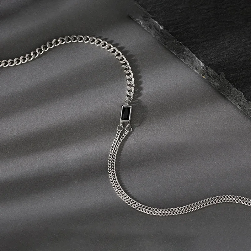 Foxanry Black Zircon Asymmetry Chain Chokers Necklaces For Women Girls Creative Elegant Fashion Simple Anniversary Jewelry Gifts