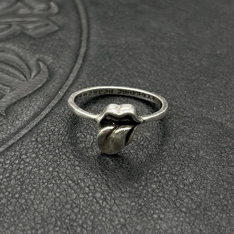 

S925 sterling silver retro big tongue thin ring men's medieval niche high-end punk hip-hop