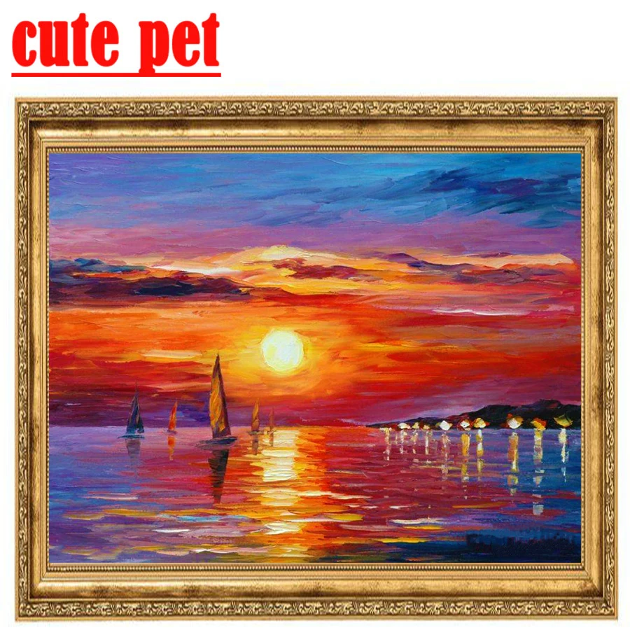 cute pet gift No Frame Sunset sailing diamond painting diy decorative 5d full diamond Mosaic rhinestone embroidery cross-stitch