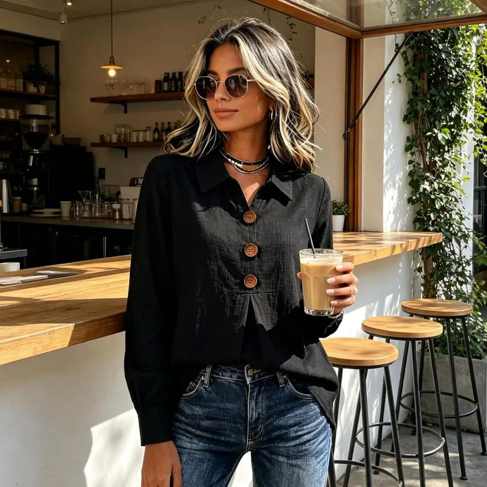 Women Button Down Shirt Blouse Long Sleeve V Neck Loose Wrinkle Resistant Breathable Casual Work Top S-3XL Spring Autumn