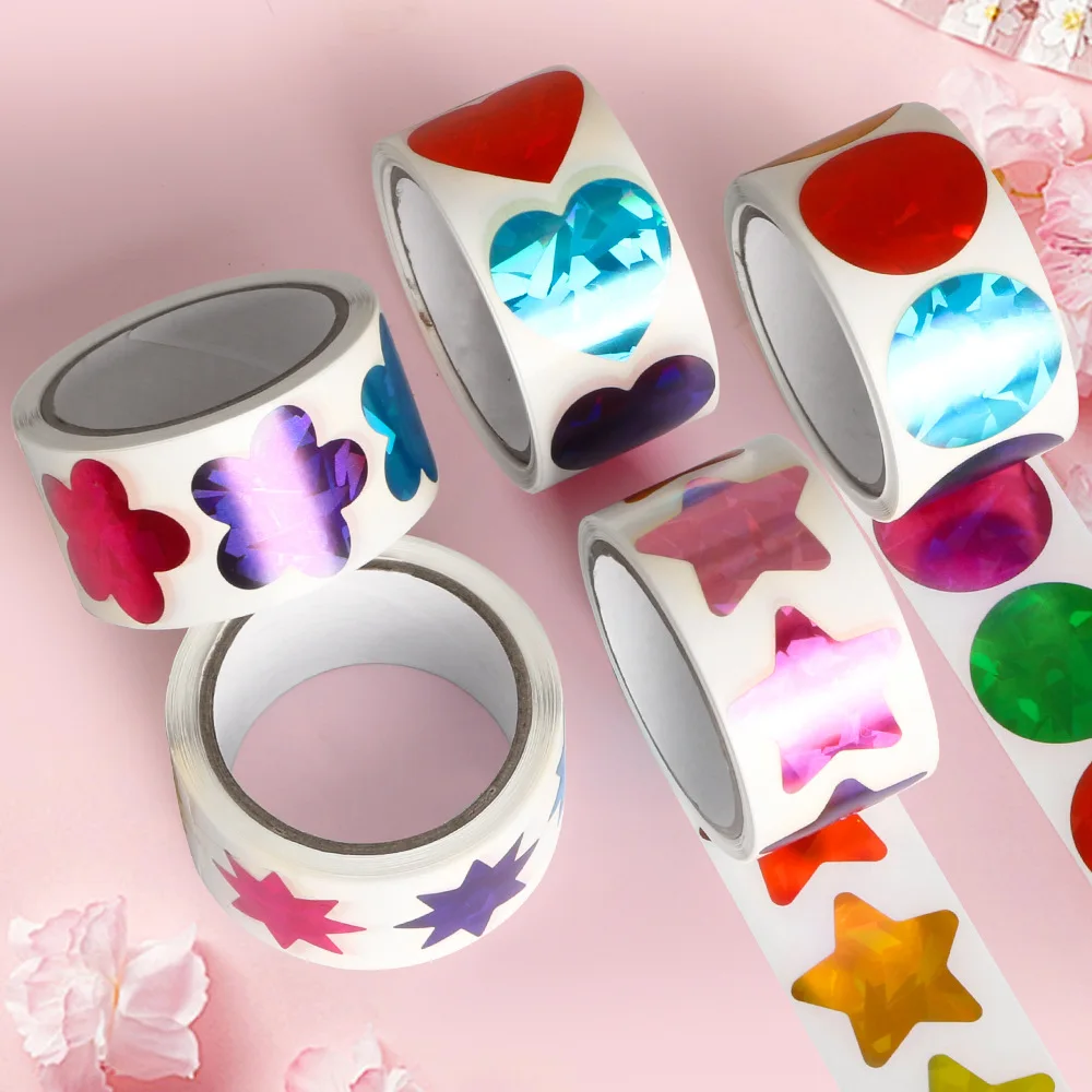 480-1000 قطعة ملصقات المكافأة الثلاثية الأبعاد الملونة احباط ستار القلب زهرة نقطة مستديرة ملصقات معدنية لفة للأطفال السلوك الرسم البياني #6