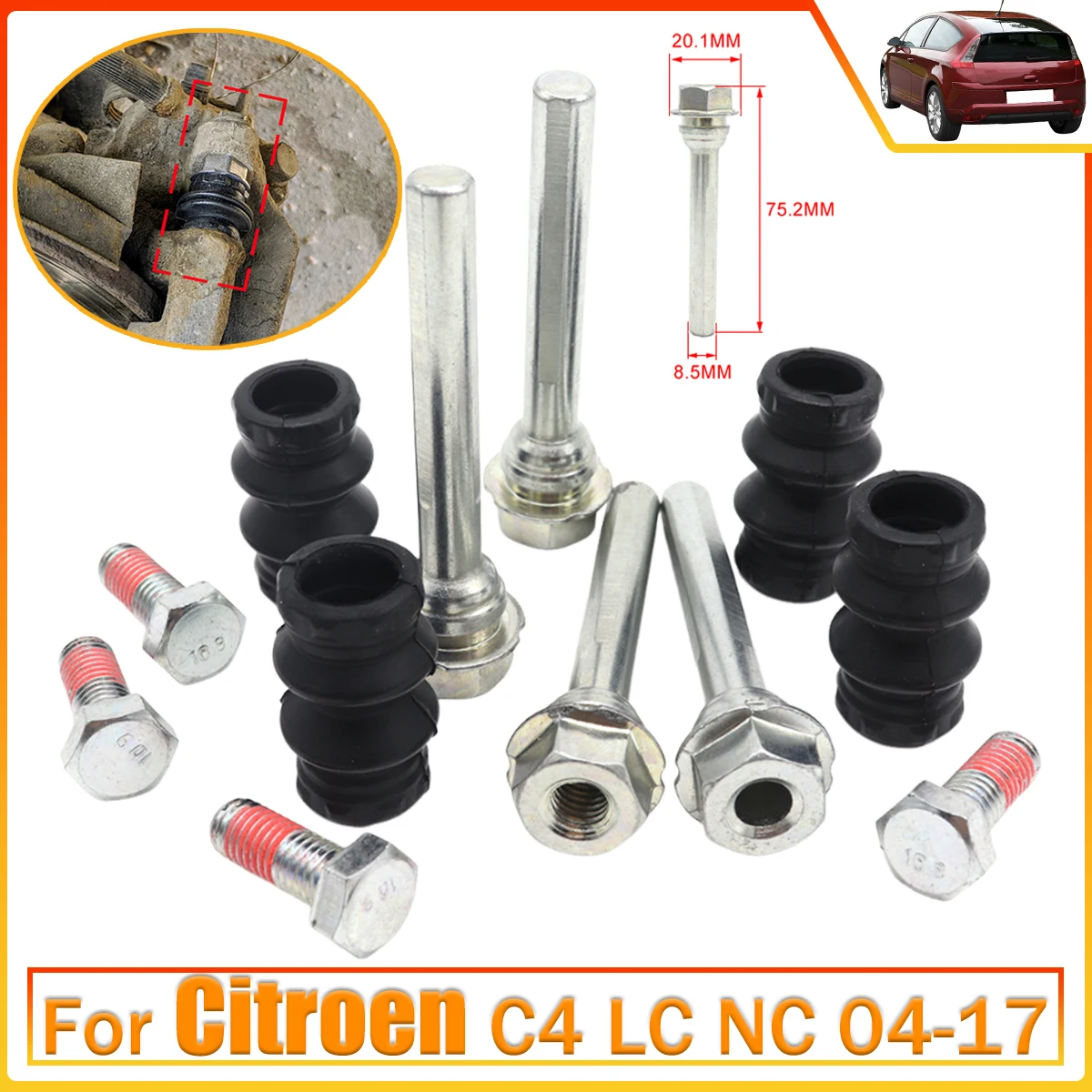 

Brake Caliper Cylinder Slider Guide Pin For Disc Housing Bolts Rubber Bushing Boot Seal Repair Kit For Citroen C4 LC NC 04-17