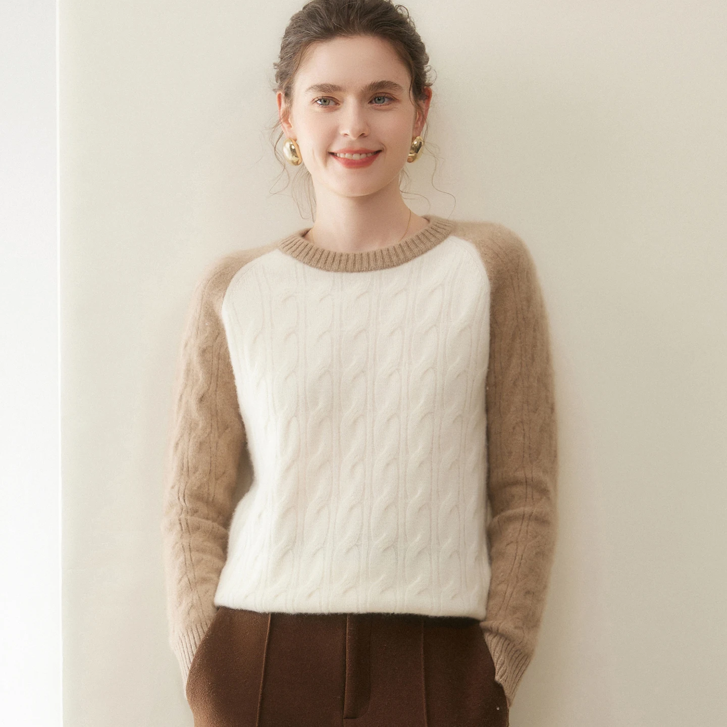 

Женский свитер из чистого кашемира, пуловер с круглым вырезом и цветочным принтом, осень-зима, 100% кашемировый трикотаж, толстые вязаные топы с цветными блоками