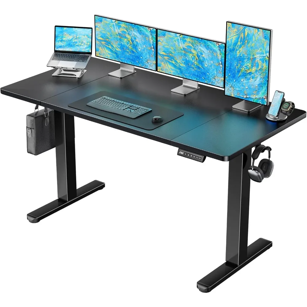 

55 x 24 inch Electric Standing Desk, Height Adjustable Table with Headphone Hooks & Cable Manager, Sit to Stand up Desk for Hom