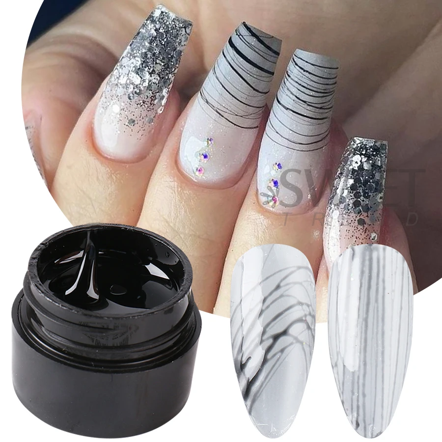 2 ชิ้นสีดําสีขาว Creative Spider วาดเจลเล็บ UV จิตรกรรม Wire Outline เจลเคลือบเงาเล็บตกแต่งศิลปะ DIY เล็บ