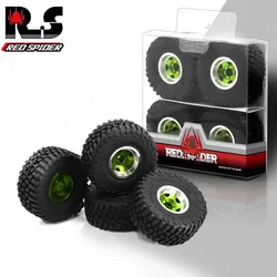 RS RC Mud Terrain Tires 1.0 Beadlock Wheel Rims Set for 1/24 RC Crawler Car Axial SCX24 FMS FCX24 Enduro24 AX24 (W1049-T1007)