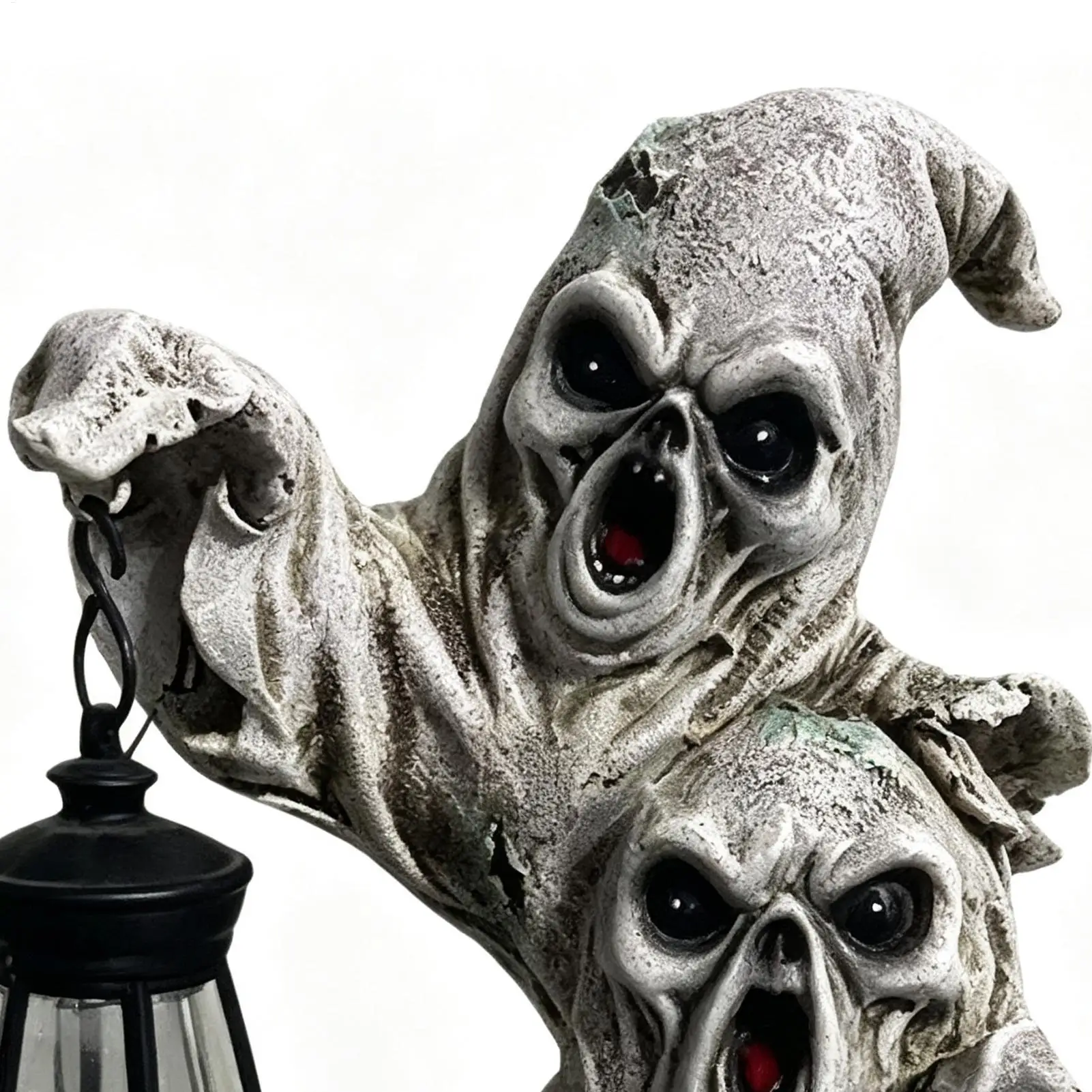 Solar Ghost Lights Cute Resin Halloween Glowing Art Decoration Desktop Fireplace Ghost Statue for Outside Backyard Lawn Patio