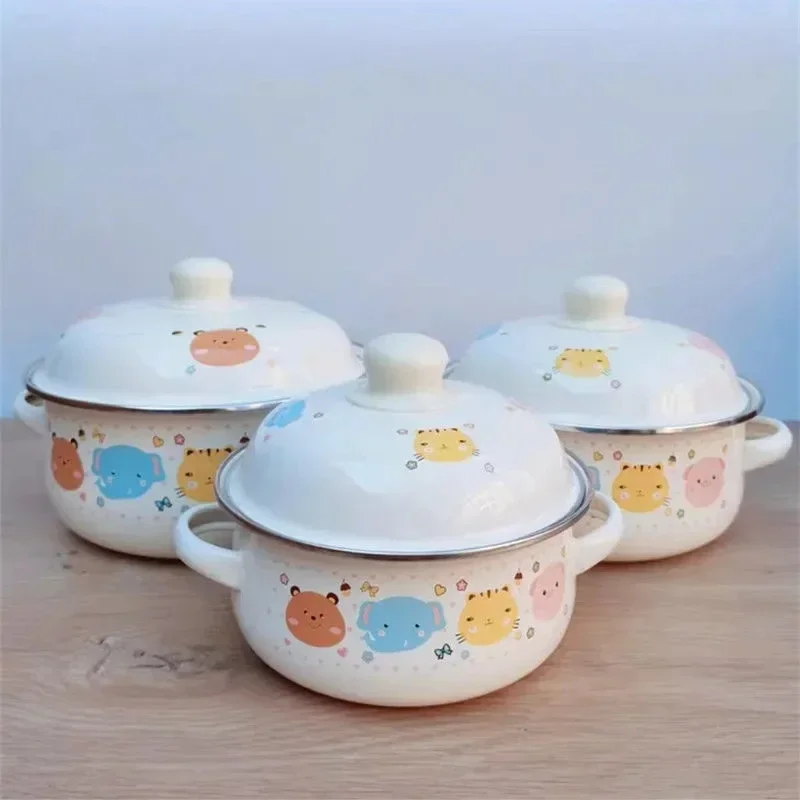 Enamel Pot Household Double Ear Soup Pot  Enamel Pot Casserole Induction Cooker Gas Stove