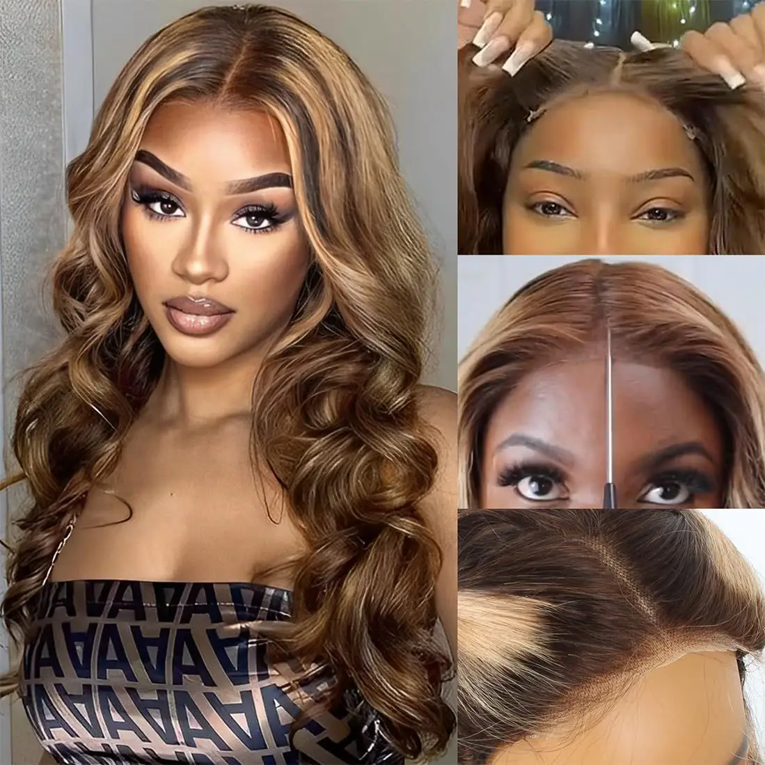 5X5 lace Highlight Body Wave Lace Front Wig For Women Remy P4/27 Ombre Human Hair Lace Frontal Human Hair Wigs Choice Glue