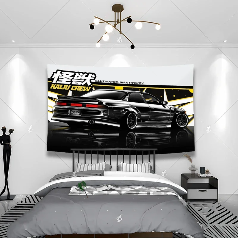 

SUJDM Modified Racing Car Polyester Digital Printing Cars tapestry wall hanging wall bohemian decor@6&m #
