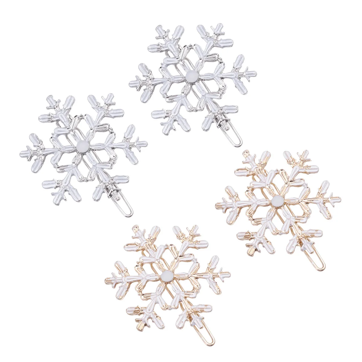 4 قطعة مقاطع الشعر ندفة الثلج عيد الميلاد مبالغ فيها لامعة اكسسوارات للفتيات النساء الفضة الذهبي حفلة تأثيري ندفة الثلج دبوس الشعر