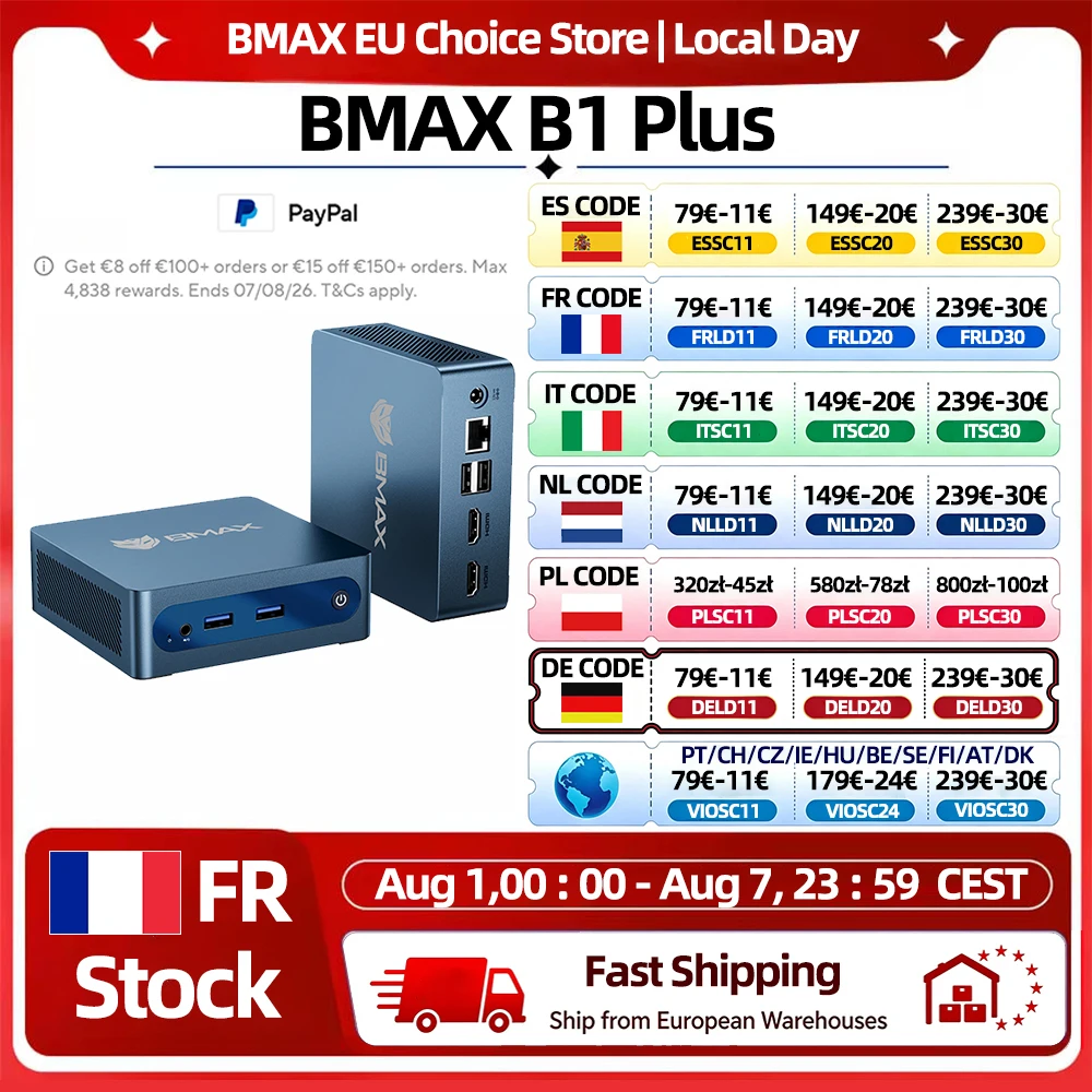 BMAX B1 Plus Windows 11 PC Intel J3355 6GB RAM 128GB ROM HDMI USB Wi-Fi Unterstützt 4K@60Hz Intel HD Graphics 500 Mini-PC