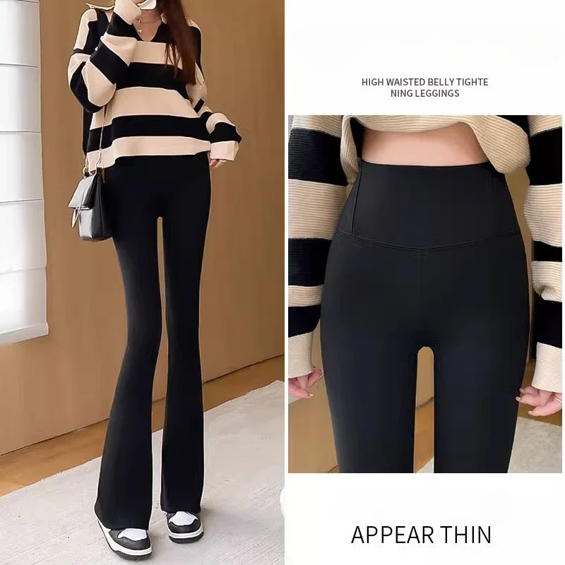

DOIAESKV 2025 Women's High Waist Flared Yoga Pants Spring Summer Tight Elastic Black Bottoming Micro-Pull Wear Shark Style