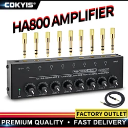 8 Channel Headphone amplifier Audio HA800 Stereo Amp Microamp Amplifier for Music Mixer Recording Ultra-Compact Sound amplifier