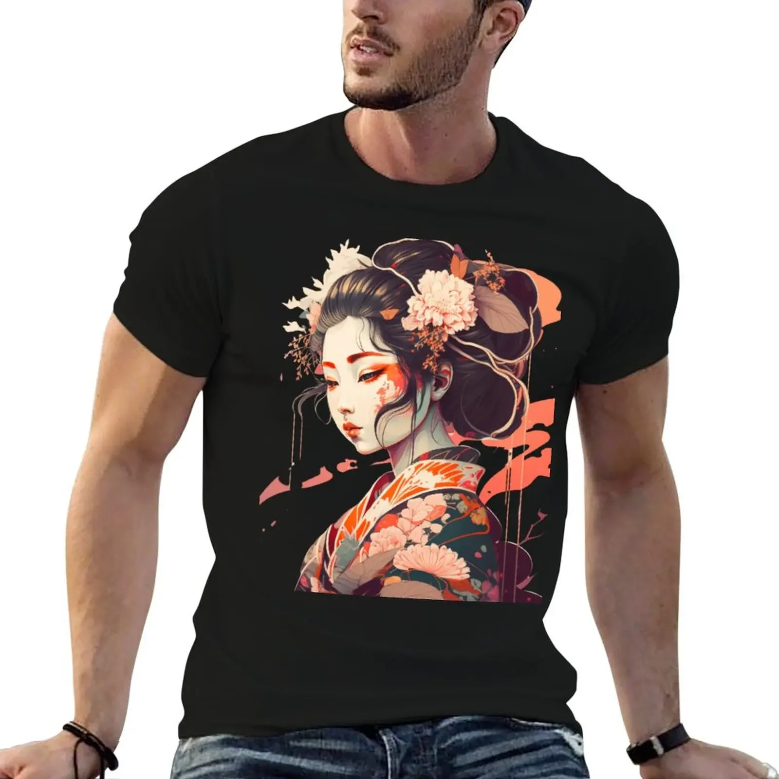 Japanese Geisha Girl T-Shirt oversizeds oversized graphic tee sports fans basketball graphic tees Men's t shirts