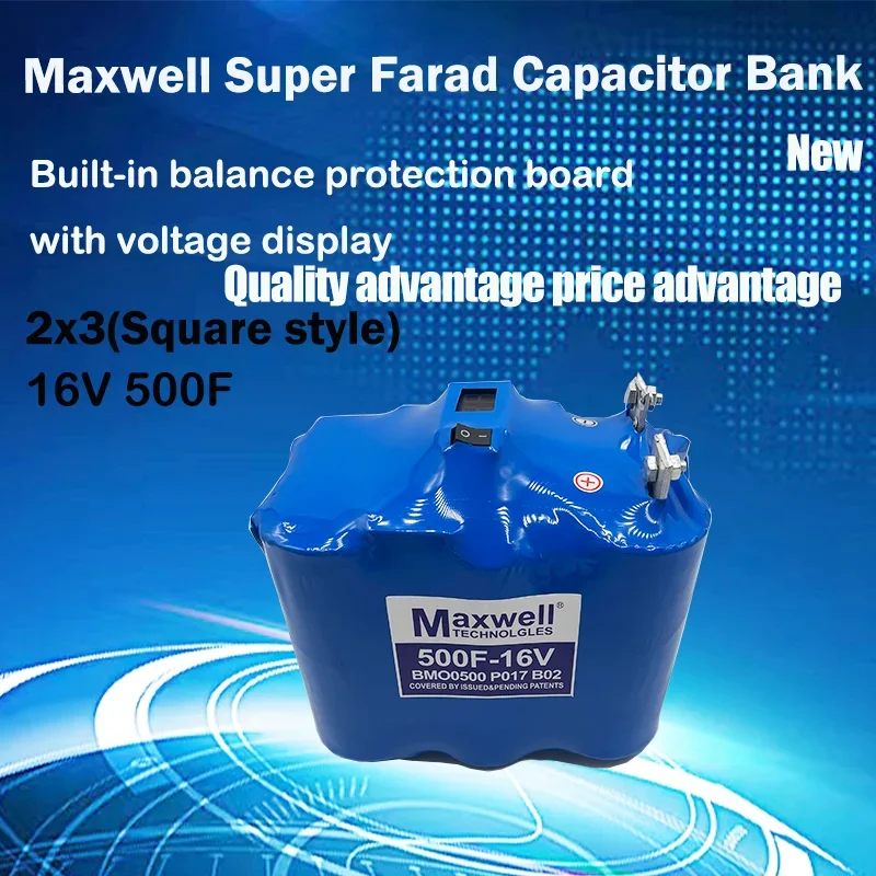 For Maxwell 16V 500FSuper Farad Capacitor  Automobile Rectifier 2.7V 3000F W/ Equalization Board Voltage Display Audio Capacitor