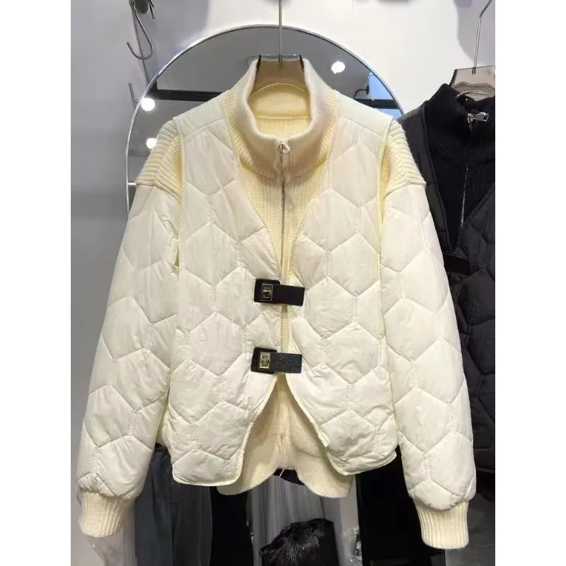 Women's Fall Winter Tops Coat Fake Two-piece Knit Splicing Cotton Coat Skinny Design Soft Comfortable Trends New Versatile Niche