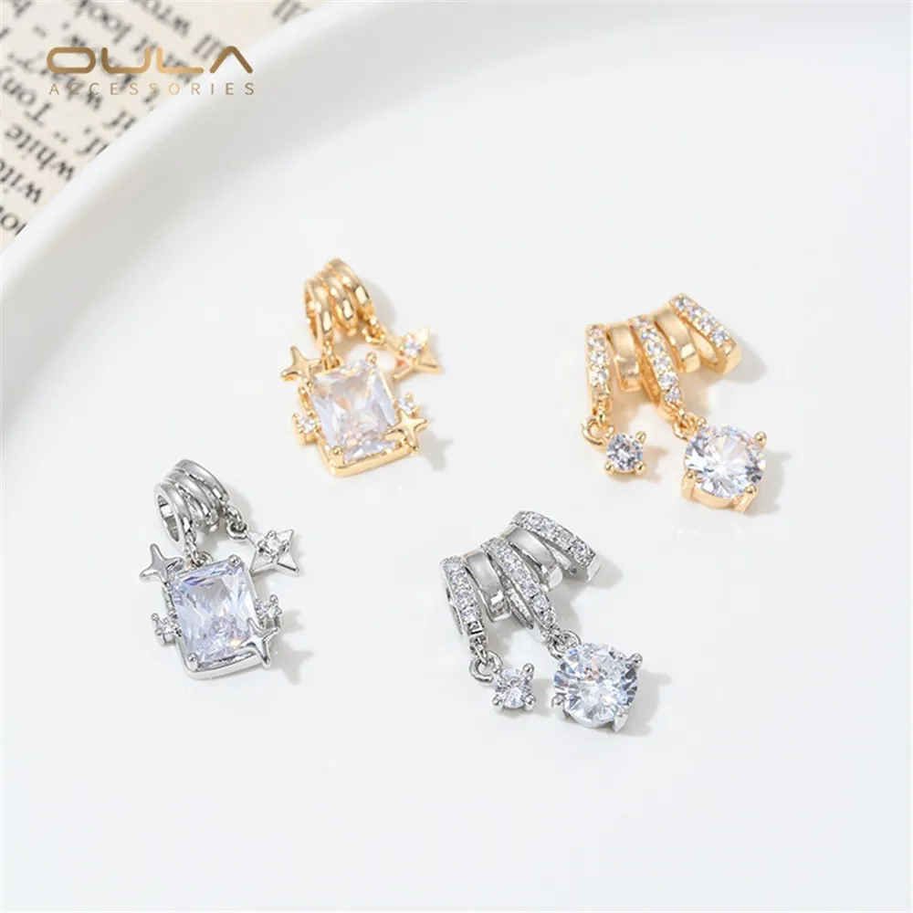 1pcs 14K Gold-plated Multi-layer Tube Bead Twin Star Pendant Set with Zircon Rectangular Zircon Star Diy Pearl Necklace Pendant