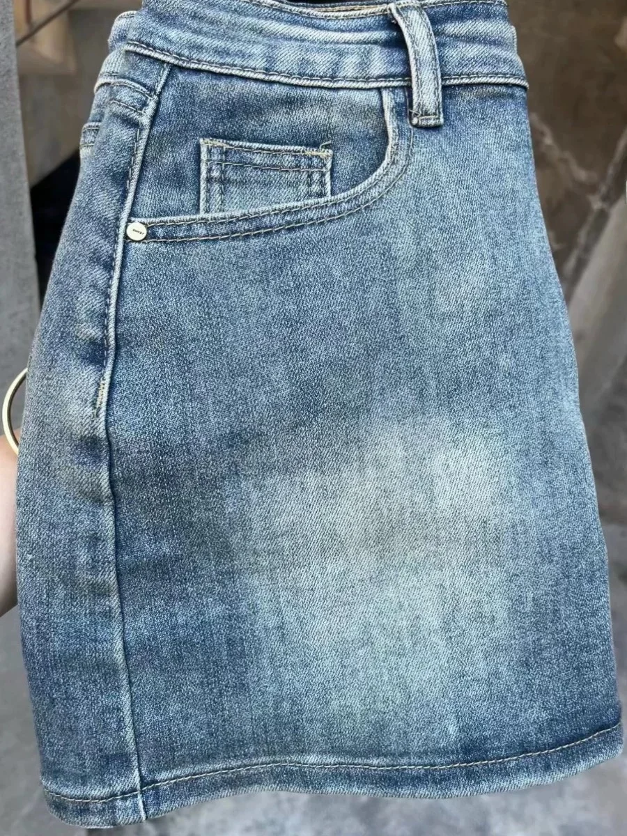American Retro High Street Denim  Skirt Women Summer New Hot Girl Small Size Blue Bodycon Anti-Light Short Skirt