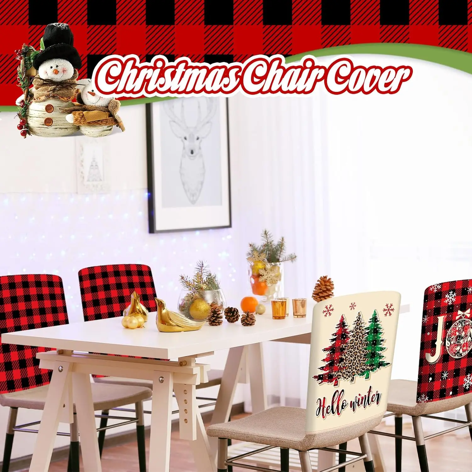 أغطية كراسي عيد الميلاد الجاموس منقوشة سانتا كلوز كرسي الظهر يغطي ثلج عطلة الطعام كرسي أغطية حامي المطبخ #5