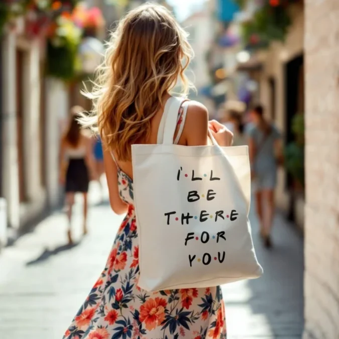 American Retro Style Canvas Tote Bag I'll Be There for You Quote Retro Handbag 90s Reusable Bag for Daily Use for Women Men