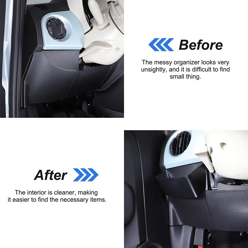 For Fiat 500 2010-2024 ABS Black Car Steering Wheel Left Knee Storage Box Multifunctional Storage Box Car Interior Accessories