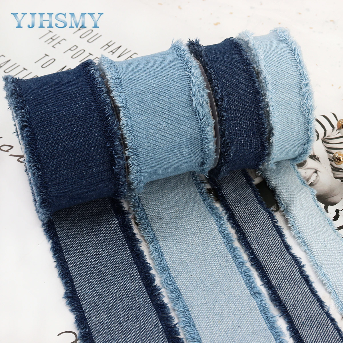 Denim Ribbon Jeans Cloth Fabric Ribbon Handmade Fringe Silk Ribbon for DIY Sewing Crafts Hairclip Bows Clothes Blue Cowboy Decor