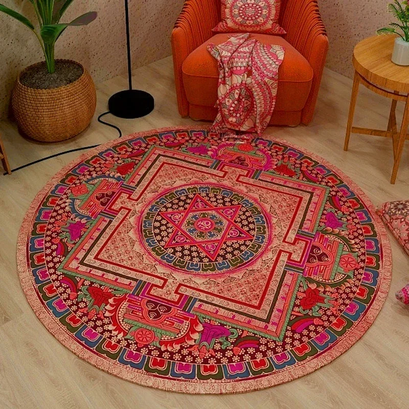 VIKAMA Round Rug Premium Ethnic Vintage Persian Bohemian Living Room Bedroom Rocking Chair Floor Mat Home Decor Rugs