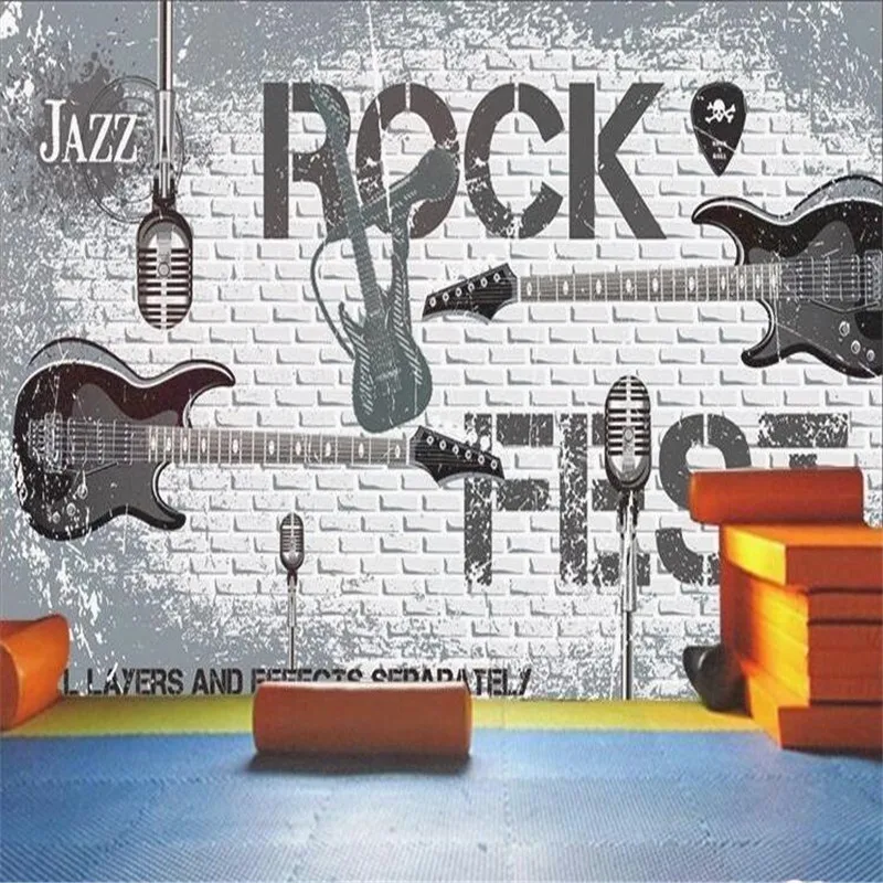 

Retro Nostalgic Rock Music Brick Mural Wallpaper 3D KTV Restaurant Bar Dance Hall Industrial Decor Wall Paper Papel De Parede 3D