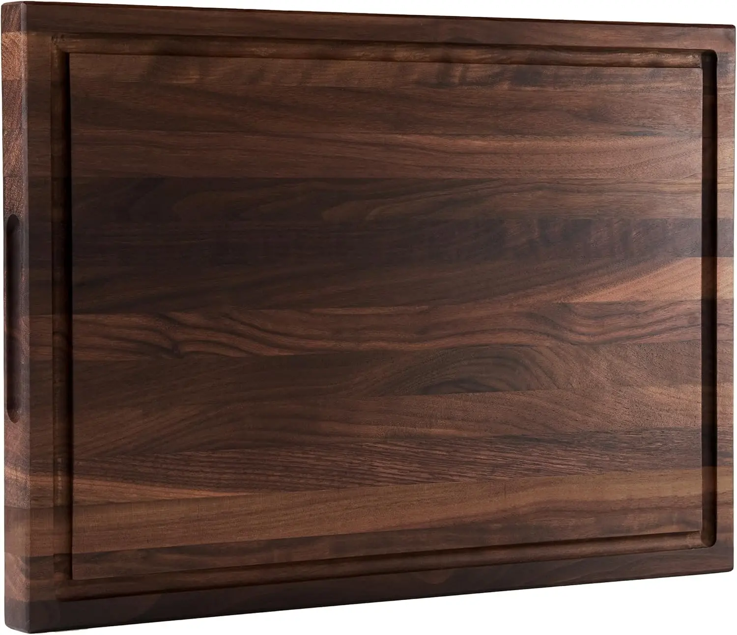 

American Dark Walnut Wood Cutting Board 17x12 x1in for Kitchen with Juice Groove, Inner Handles, Gift Box, Thick Wooden