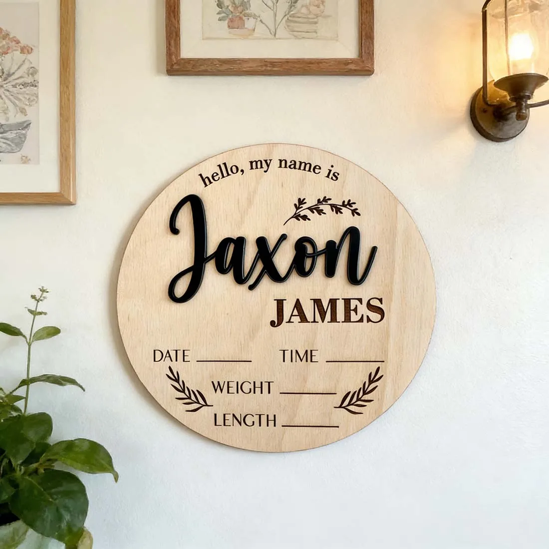 1Pc Custom Baby Announcement Sign Wooden Name Plaque,Home Room Office Wall Door Decor,DIY Paintable,Birthday Wedding Gift view 2