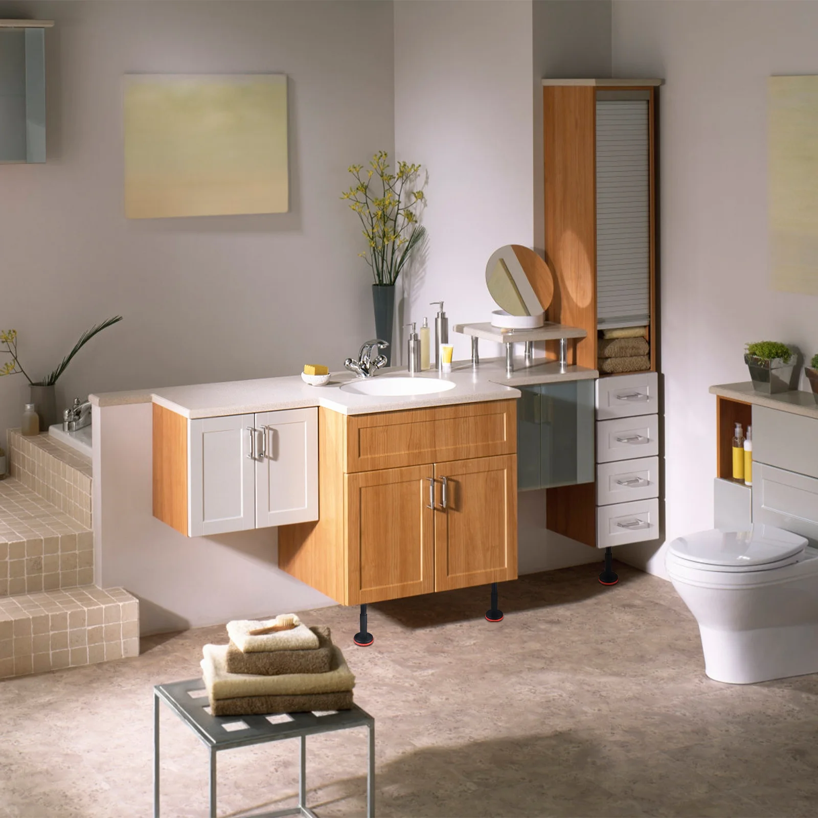 2Pcs Adjustable Bathroom Cabinet Support Legs Stable Furniture Feet Levelers Bed Frame Table Desk Risers Camper Table Legs