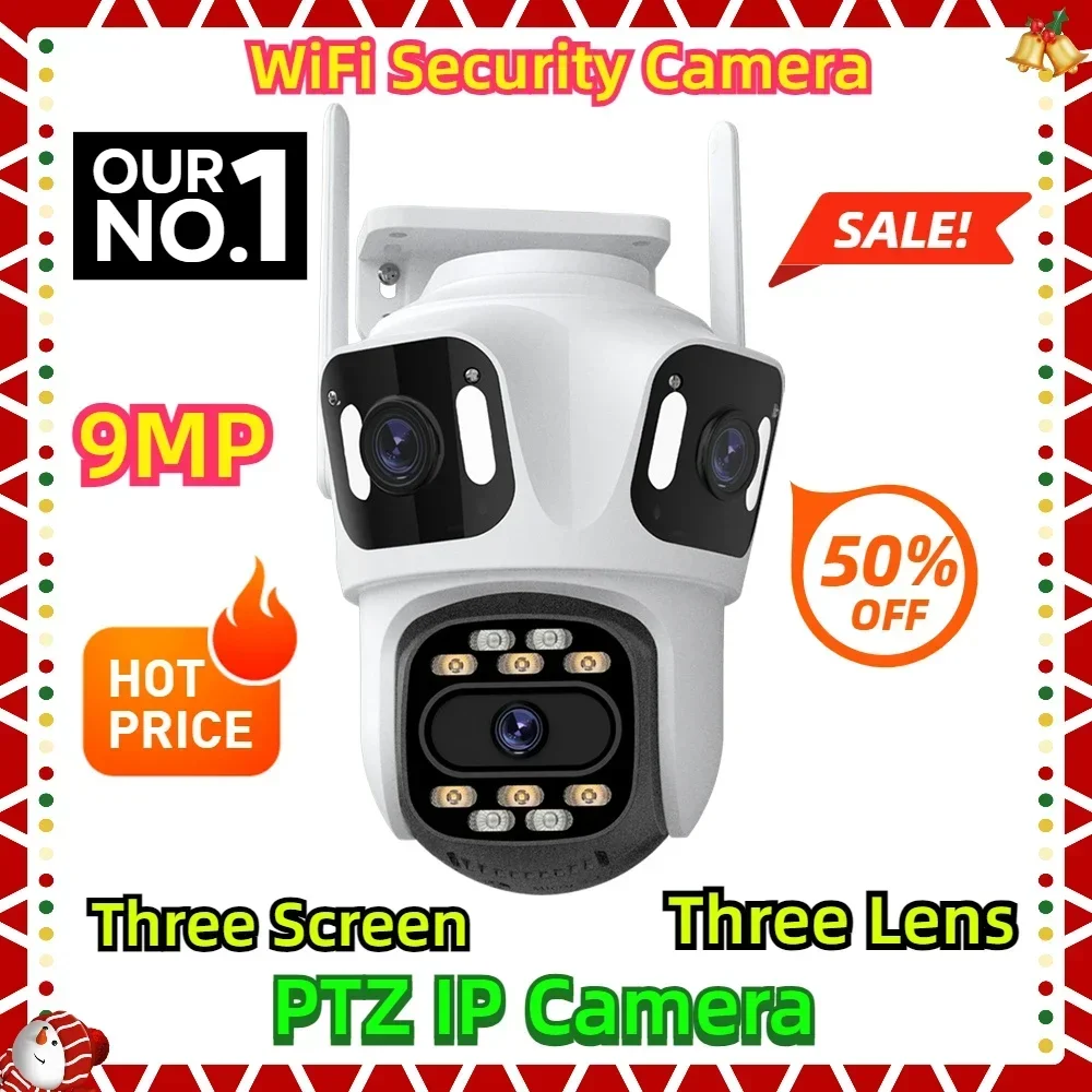 

Three Lens PTZ IP Camera Outdoor 9MP HD Three Screen WiFi Security Camera Auto Tracking Wirelss CCTV Camera ICsee