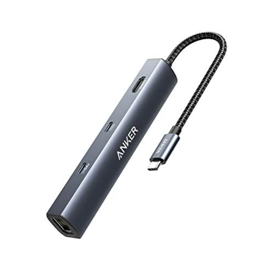 

USB-C хаб 6-в-1 с Ethernet, адаптер USB-C на 4K HDMI, многопортовый адаптер, Ethernet 1 Гбит/с, USB-порты с поддержкой Power Delivery 65 Вт для MacBook Air