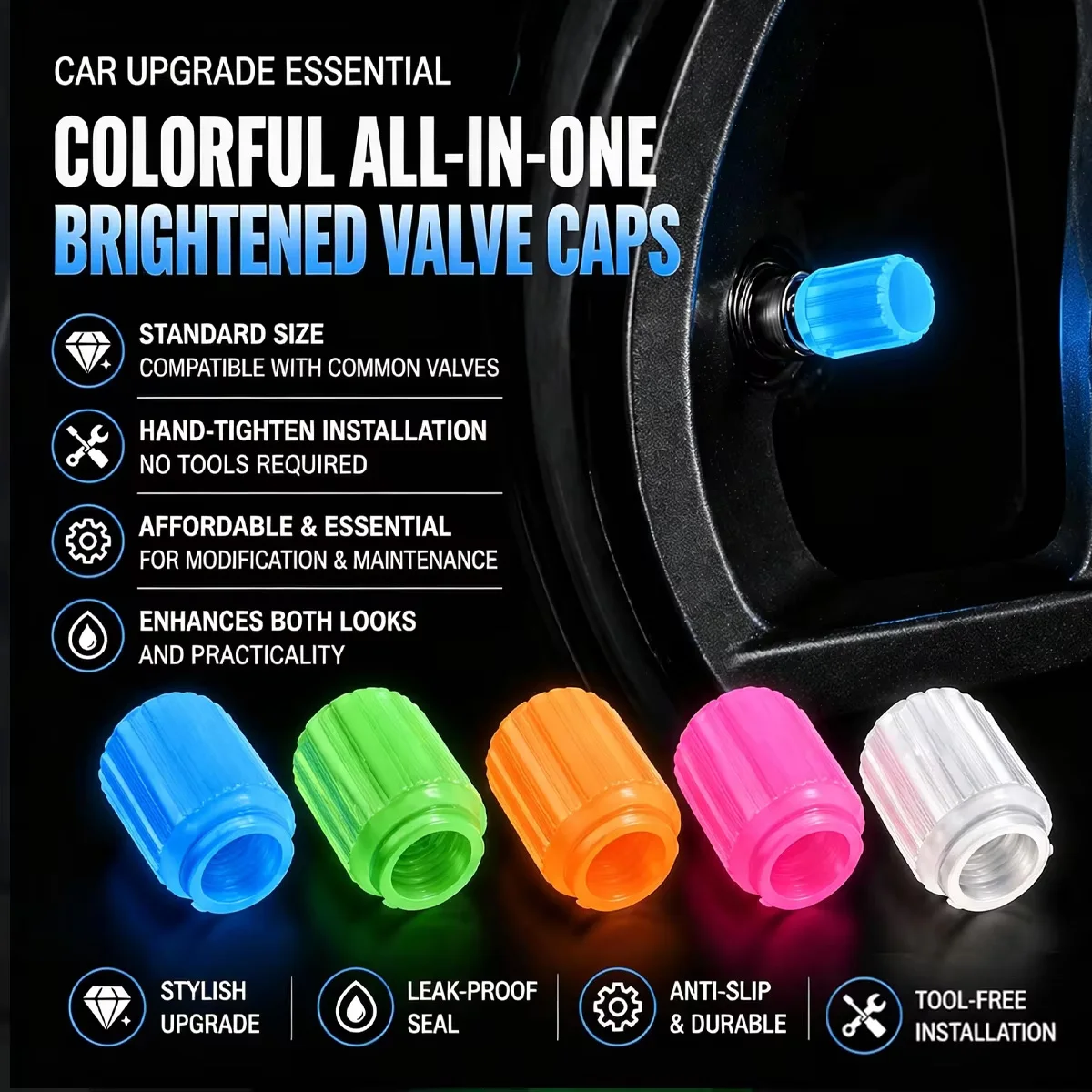 Luminous Tire Valve Caps Glowing Valve Cores for Motorcycle and Electric Vehicle Vacuum Tires High-Quality Durable Luminous Valve