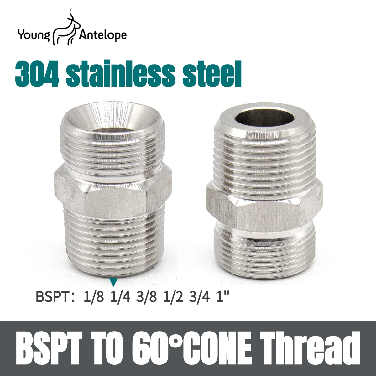 1BT-SP 304 Stainless Steel Outer Wire Straight Through Fittings BSP Male Double Use for 60Cone Seator Bonded Seal/ BSPT Male