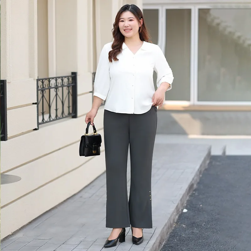 ファッションフレアパンツガール夏ストレッチ女性オフィスレディプラスサイズ 5XL 7XL ハイウエスト女性ベルボトム弾性パンツ