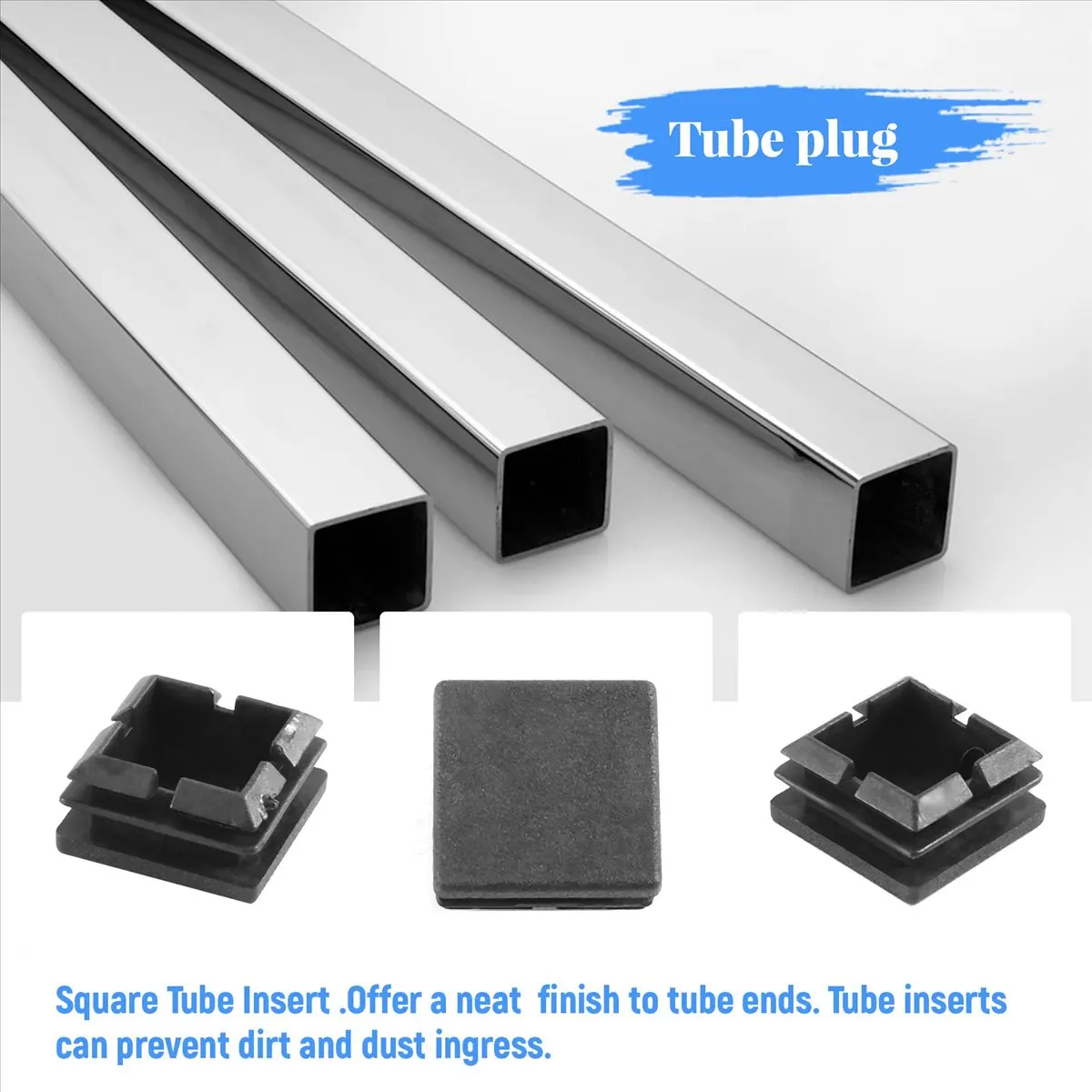 BHBL Square Table Chair Leg Tube Pipe Feet Insert Cap 25mmx25mm 20pcs Black