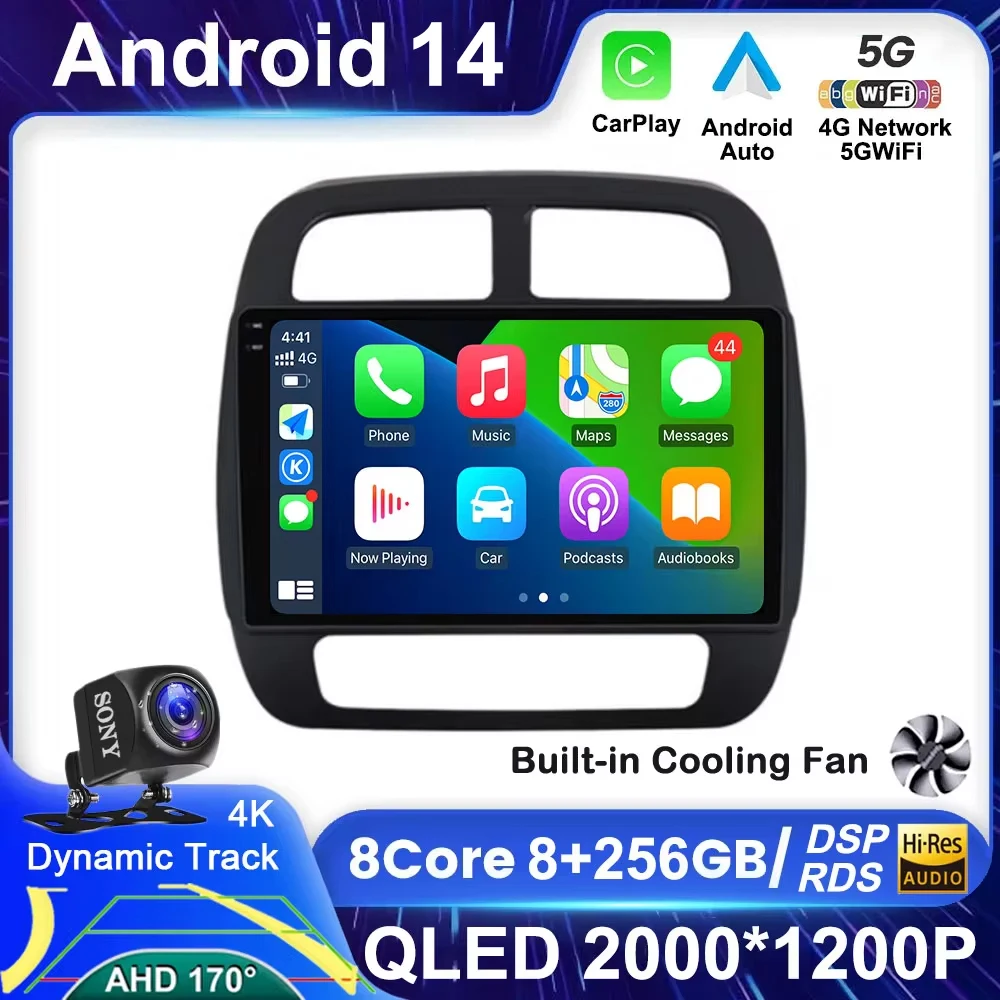 

Android 14 Auto For Renault KWID K-ZE Dacia Spring 2015 - 2018 2019 Car Player GPS Radio DSP 4G LTE Carplay Cooling Fan WIFI SWC