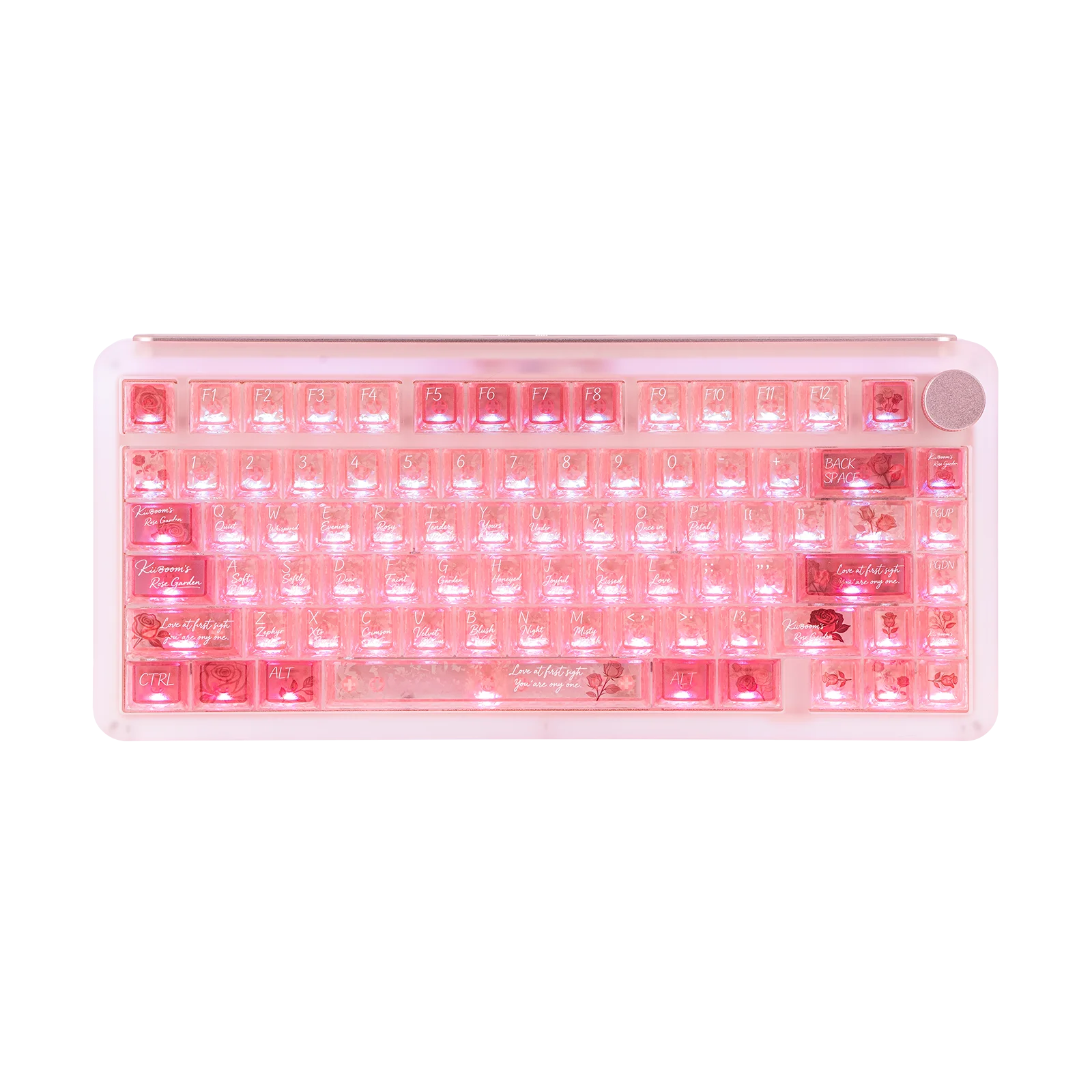 KiiBOOM Rose Quartz Cherry Profile Shine-Through 120-Key Forged Carbon Fiber PC Keycaps MX-Switches Compatible with ANSI Layout