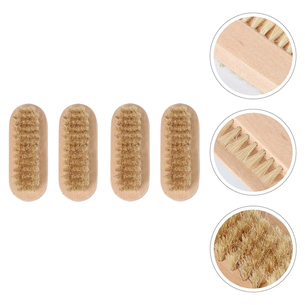 4 Pcs Pig Bristle Nail Brush Toe Cleaning Fingernail Cleaner Scrubber Manicure Scrubbing Wooden