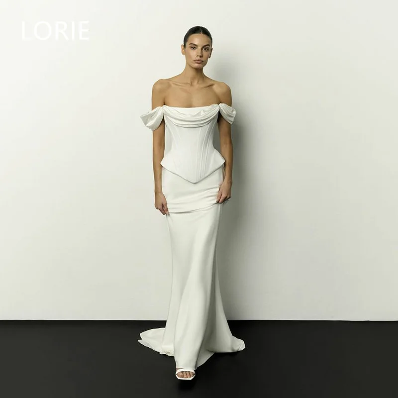 

LORIE Sexy A-line Off Shoulder Pleats Wedding Dresses Modest Sleeveless Bridal Gown Backless Wedding Gowns Customized 2025