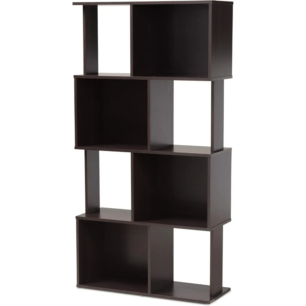 Bibliothèque géométrique contemporaine marron expresso moderne – Solution de rangement élégante pour votre maison