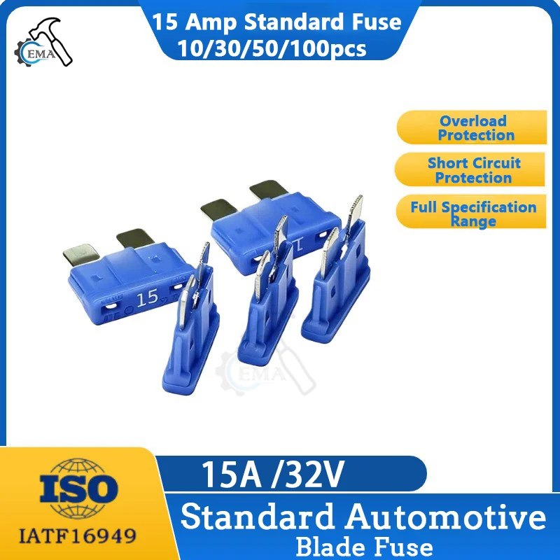 100/50/30/10Pcs Standard Car Automotive 15Amp Fuse Blade Motorcycle Truck Suv Car Replacement Fuse