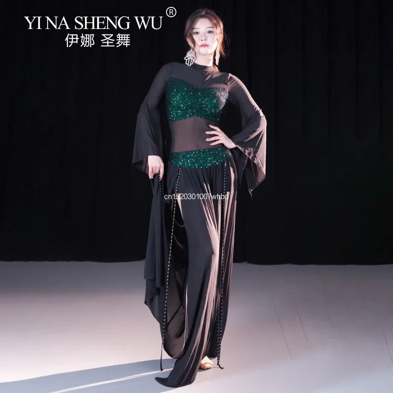 Vestido marroquí de manga larga con lentejuelas, corsé de danza del vientre de malla elástica, talla XL, ropa de lección Oriental, traje de danza del vientre