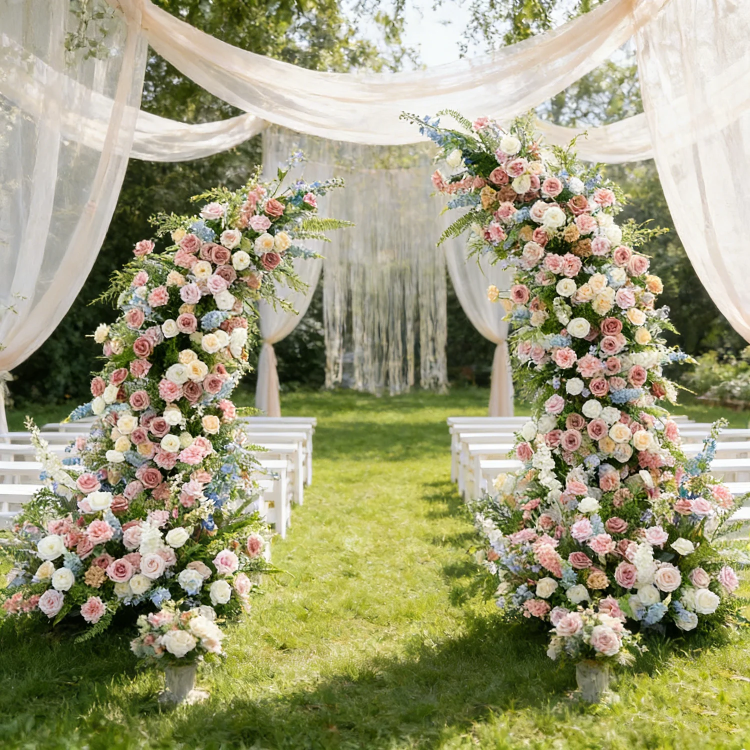 Uflower Artificial Colorful Flower Horn Arch Wedding Backdrop Decor Flower Row Birthday Party Event Props Floral Outdoor Decor